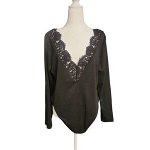 Shein Curve Women's Size 3XL Black Lace Neckline Bodysuit